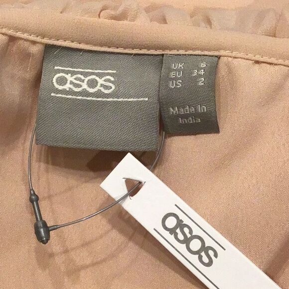 ASOS Nude Blush Pleated Off Shoulder Flowy Midi Dress NEW - Picture 14 of 16